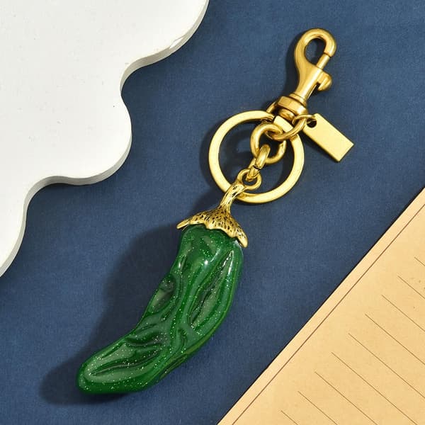 Väskberlock, söta handväskberlocker, väsktillbehörsberlocker, väskkedjor, handväskberlocker Green Chili Pepper - Gold