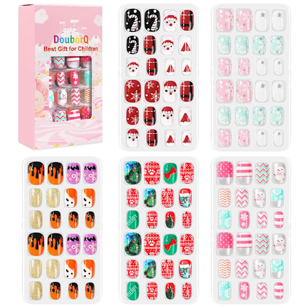 120 st Kids False Nails Press-on, Full Cover Korta False Nails 3D för flickor Barn (Huvudbildsstil)