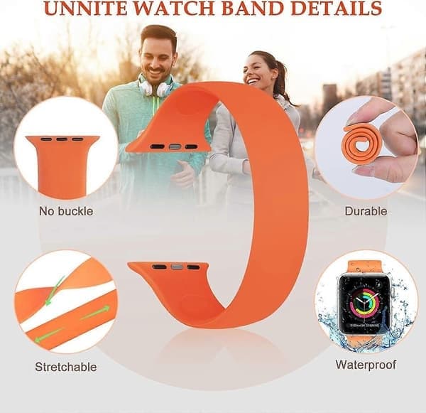 Heytea Tøyelige Solo Loop-remmer kompatible med Apple Watch-rem 38mm 40mm 41mm 42mm 44mm 45mm, Elastisk erstatningsrem i silikon