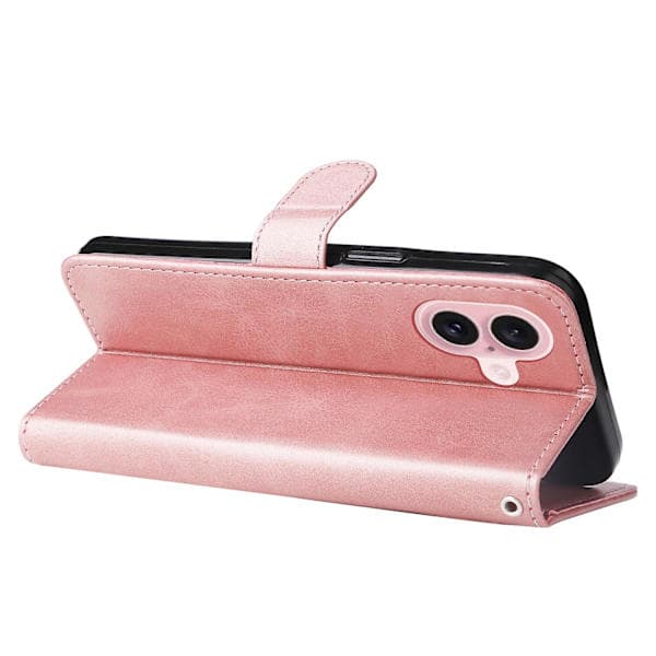 Fodral för iPhone 16 med dragkedjeficka, plånbok, stöttåligt PU-läderfodral - Rosa