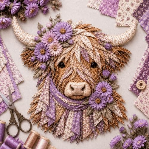 Fødselsblomst Highland Ku 3D Lagdelt Stoffkunst DIY-sett for voksne (B1PC) B1PC