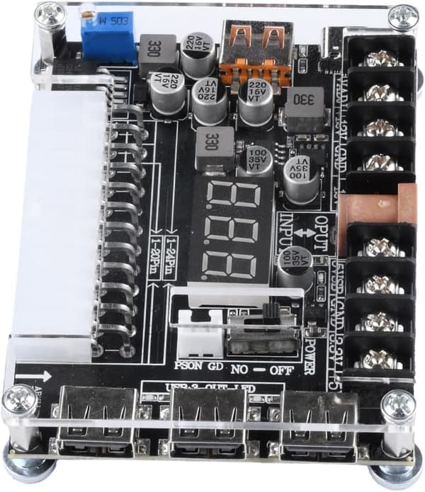 20/24-pin ATX-adapterudgang PC PSU-kilde USB-strømmodul med justerbar spænding til 12V -12V 5V 5VSB 3.3V terminal