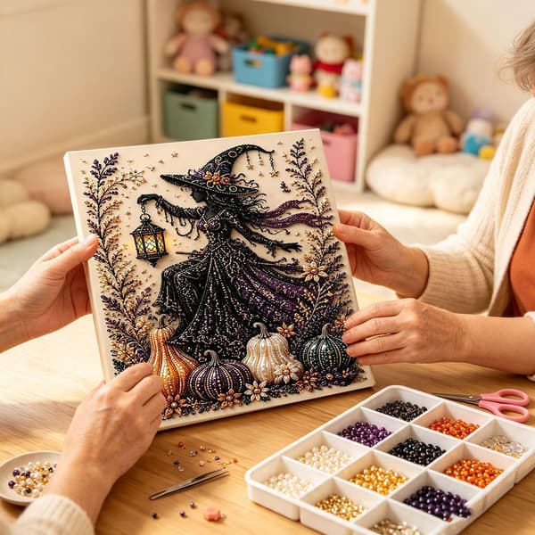 Perle Diamant Kunstsæt til Voksne, Halloween Hekse Diamantmaleri Sæt DIY Kits -01