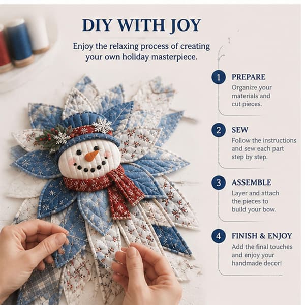 DIY Quiltat Julrosettkit, Snögubbe Tyg Patchwork Dörrdekoration, Snögubbe Snowman