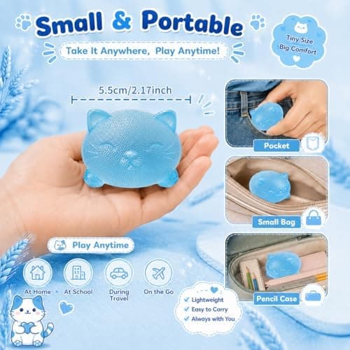 Squishies Fidget Legetøj, Blå Cool Kat Squishy Klemmelegetøj til Voksne Blue