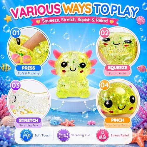 Glittrig Axolotl Squishy Leksak, Squishy Leksaker, Långsamt Stigande Squishy (Gul) Yellow
