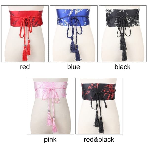 Kimono Bælte Korset Taljebånd RØD&SORT Rød&sort red&black
