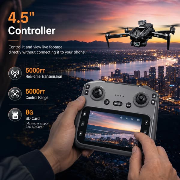 A16 GPS-droner med 4K-kamera til voksne EIS, drone med 4,5\" HD-skærm Black