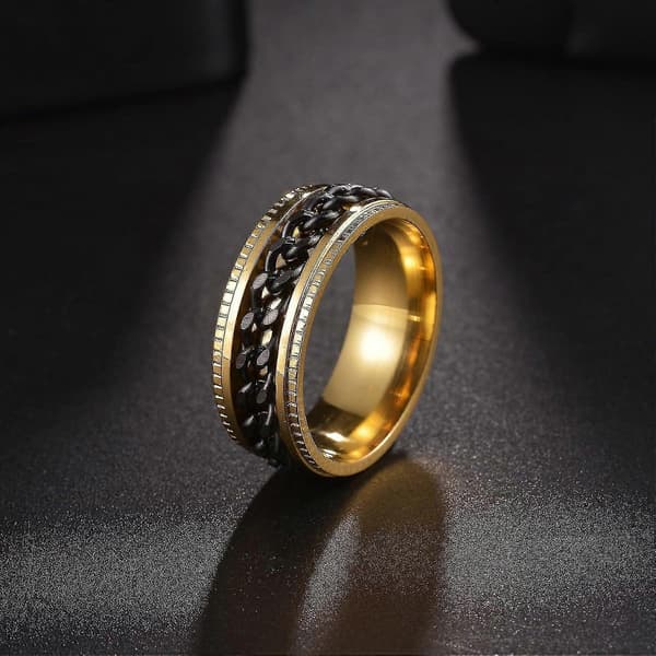 Angstringe til mænd Fidgetringe til mænd Kvinder Kædespinnerringe til børn Teen Titanium Stålringe Gold Black 10