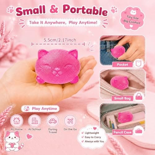 Cool Kat Squishy Fidget Legetøj, Pink Taba Kat Squishies Klemmelegetøj Pink