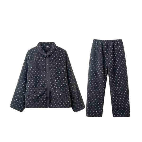 Vinterflanellpyjamas set mysiga kläder kan användas utomhus, svart