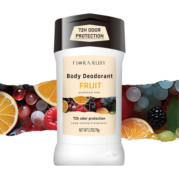 Flora Ruby Fruit Body Deodorant, aluminiumfri, 72H lugtbeskyttelse, langvarig duft, 2,7oz / 76g fruit