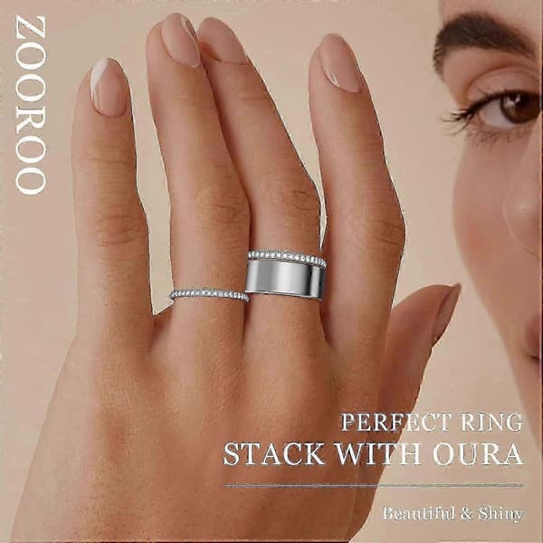 2-pak 14K guldbelagte Oura Ring Stackers til Gen 3/Gen 4 - CZ simulerede diamant damestabelringe Silver 8