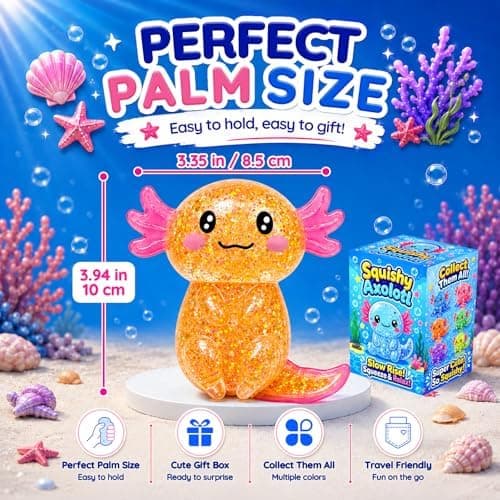 Axolotl Squishy Leksak, Söt Glitter Stresslindrande Fidget Leksak (Orange) Orange