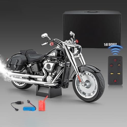RC Motorcykelmodel til voksne, 1/6 skala legering dynamisk motorcykeludstilling med lydeffekter, LED-belysning, røgudstødningssimulering & Black