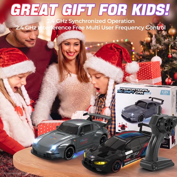 RC Driftbil, 1:24 Fjernstyret Bil med LED-lys, 3 Batterier Sort 3 Batteries Black