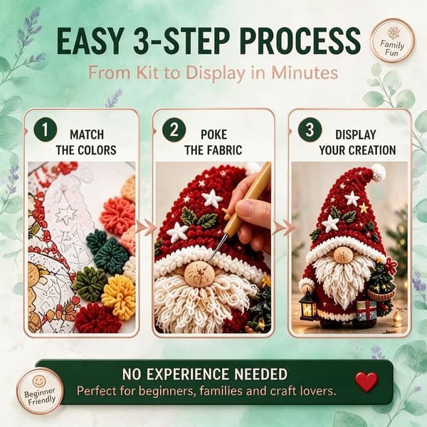 YILCER Tomte 3D Tygstickskit, DIY Sagobok Tomtevänner Punch Needle Hantverksset, 3D Jul Tygstickskit, Vinter Jul Postman