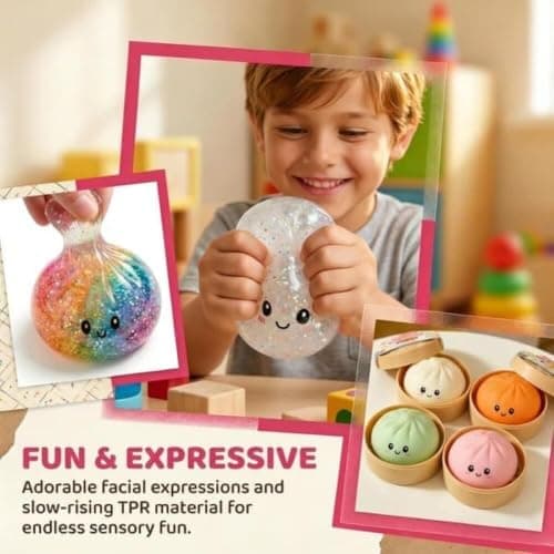 Glitter Dumpling Squishy Squeeze Legetøj med Damper, Blød Langsom Rebound Stress- og Angstdæmpende Sensorisk Fidget Bold til Børn og Voksne (Guld)