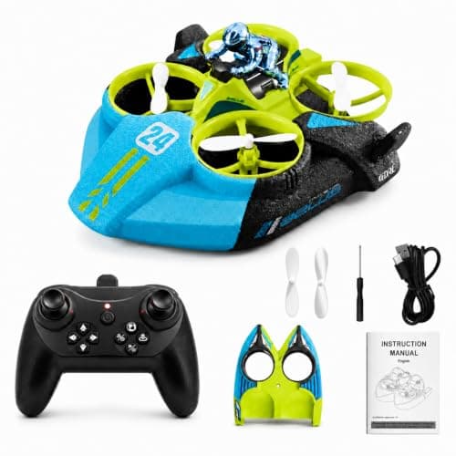land sjø luft Drone 3-i-1 RC Hovercraft, grønn: 2 batterier Green