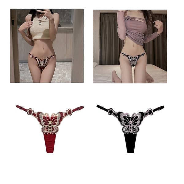 Naisten G-string-stringit perhoskirjailulla, matalavyötäröiset seksikkäät japanilaistyyliset stringit