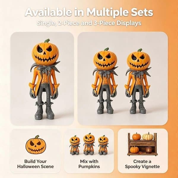 Gentleman gresskarhode-figur til Halloween, Jack O'Lantern borddekorasjon i trenchcoat for peishylle, bokhylle