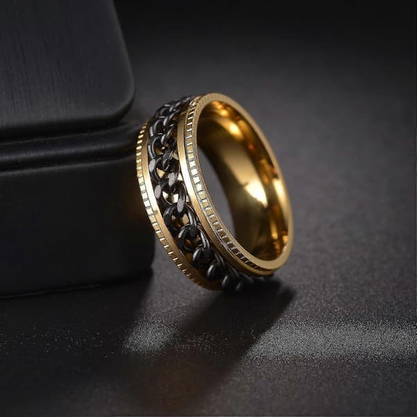 Angstringe til mænd Fidgetringe til mænd Kvinder Kædespinnerringe til børn Teen Titanium Stålringe Gold Black 13