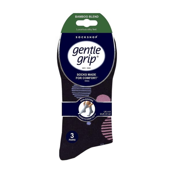 Gentle Grip - 6-pak damestrømper i bambus uden elastik Black/Grey 4-8 UK
