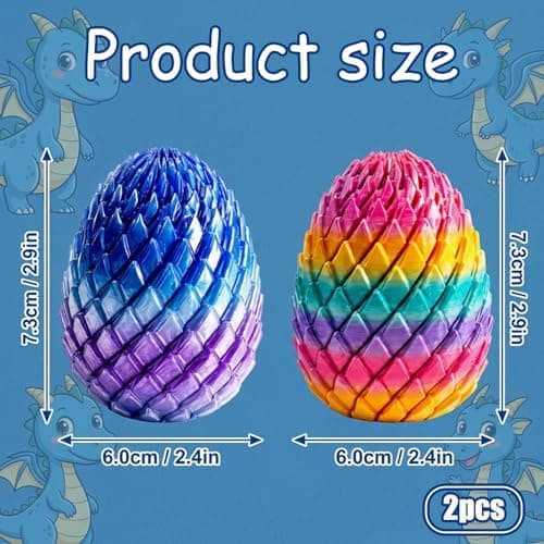 Drakägg, 3D-printat drakägg, 2 st Fidgets för stresslindring och sensorisk stimulering, skrivbordsdekoration och kontorsavkoppling, regnbåge