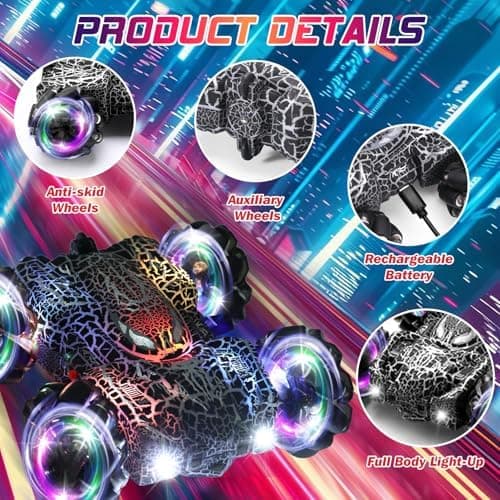 Gestusfølende RC Stuntbil med LED-lys Dobbeltsidet RC Biler Edderkoppe Legetøj Dual Control Black