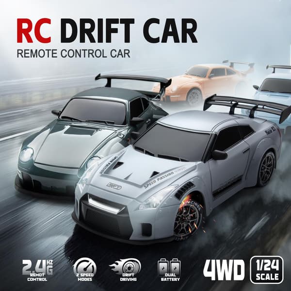 RC Driftbil, Lysegrå 1/24 Fjernstyret Driftbil til Voksne Grey 15 / 1:24 Scale
