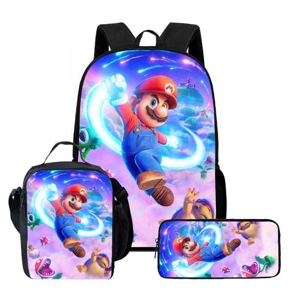 Ny Super Mario Galaxy Film Elev Rygsæk Madpose Penalhus 3-Delt Sæt (J), 5, 3PC 5 3PC