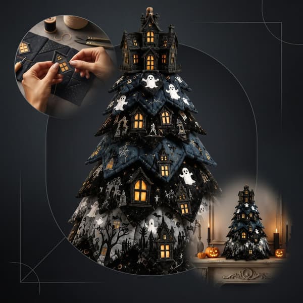 DIY Halloween Quilted Fabric Tree Kit, 3D Sewing Craft Halloween Tree, H H