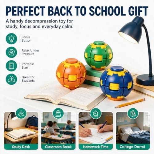 2-pack 3D-printad press-för-att-snurra fidget-boll, 360° rotation press-rotera Blue-orange