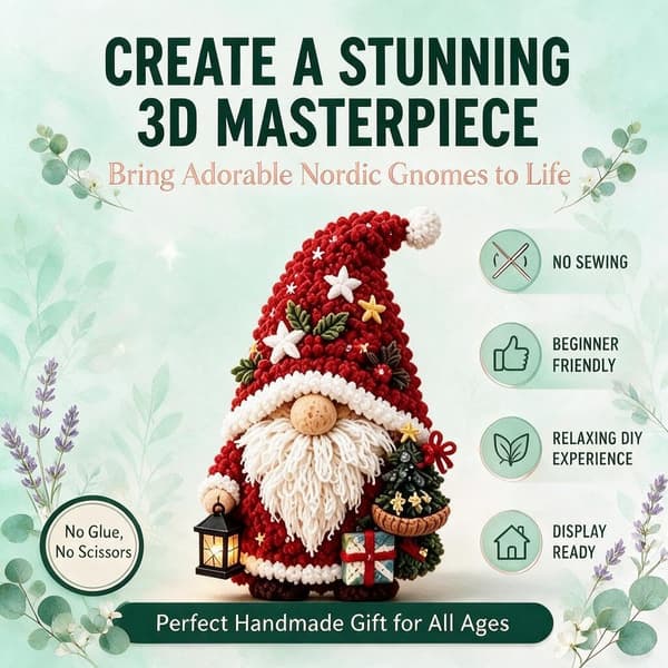 YILCER Tomte 3D Tygstickskit, DIY Sagobok Tomtevänner Punch Needle Hantverksset, 3D Jul Tygstickskit, Vinter Jul Bread