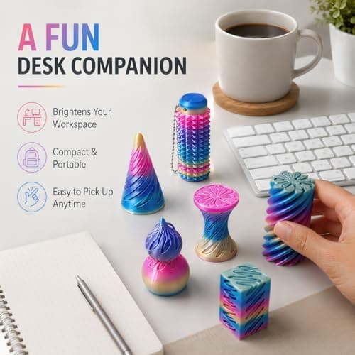 7-pack 3D-printade fidgetleksaker, omöjlig kon och pyramid