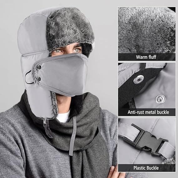 Vintermössor för kvinnor och män Trapper Ushanka-hatt med öronlappar, grå grey