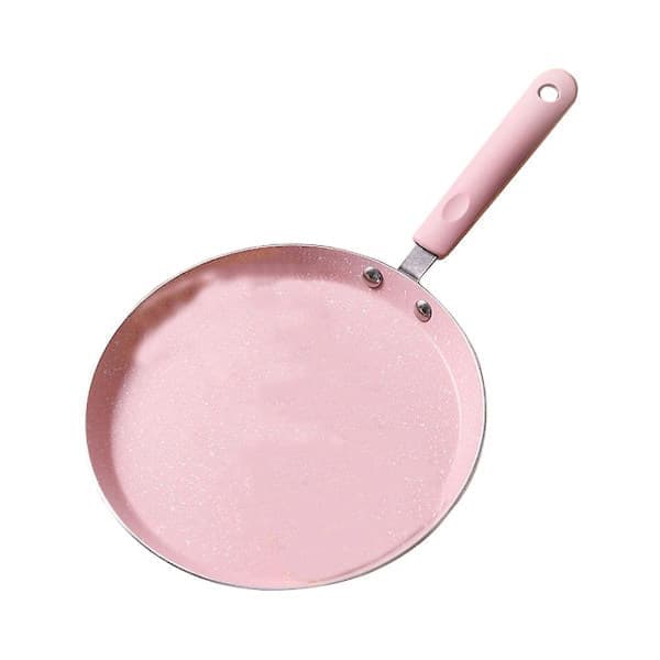 1 stk solid husholdningsstekepanne i aluminiumslegering med håndtak, rosa 37,8x19 cm