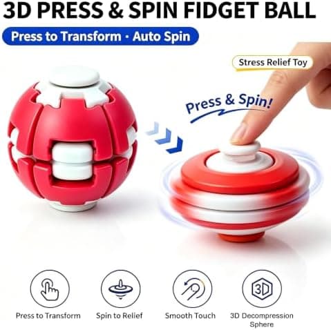 Tryk Spin Fidget Spinner-bold, Tryk & Spin Sensorisk Stressaflastende Fidget Roterende Bold, Bærbar Håndholdt Spinner-bold til Voksne, Kontor Skole White