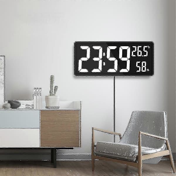 Digital Klocka Stor Display, Stor Digital Väggklocka Med Temperatur Och Luftfuktighet, Digital Väggklocka Med LED-Siffror För Sovrum Vit white