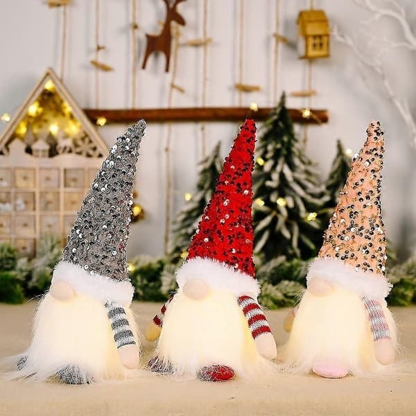 Lysende nisse julepynt, jule-nisser med LED-lys, nisse-julepynt til indendørs dekoration, sæt med 3