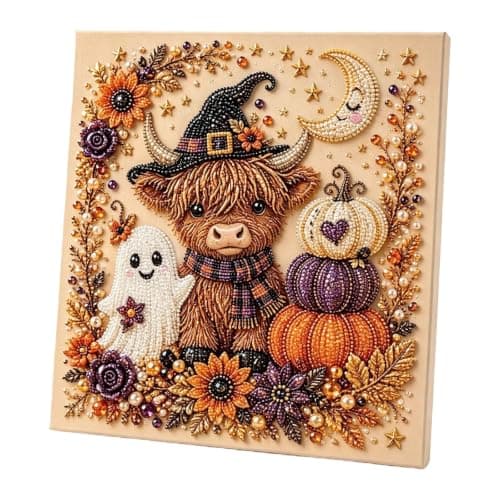 Halloween Spøgelse Perlemalingssæt til Voksne, Highland Ko Diamantkunst Sæt DIY Kits -04