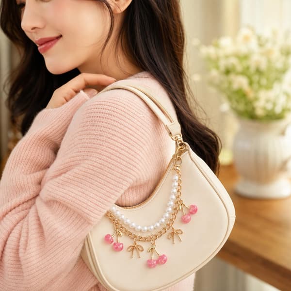 Mantveil Pink Cherry Perle Taskekæde til Kvinder Pink Cherry