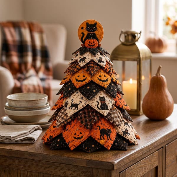 DIY Halloween-tilkkukangaspuusarja, 3D-ompelutyö Halloween-puu E/1