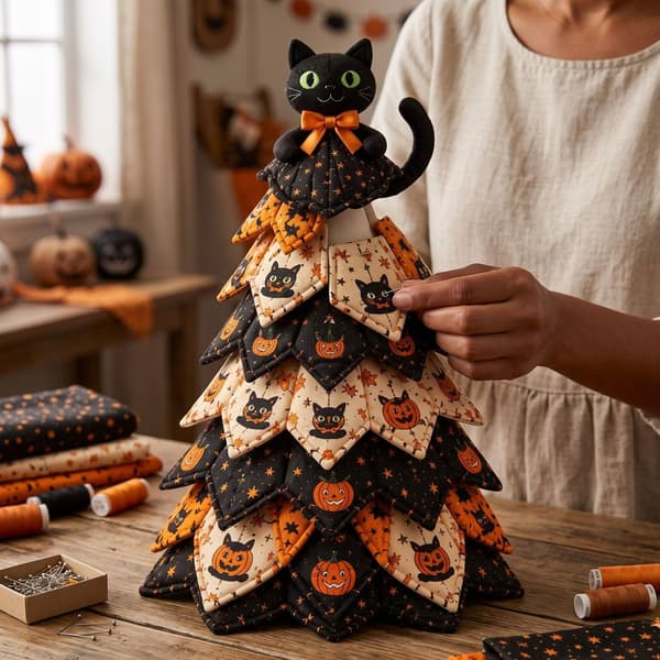 DIY Halloween-tilkkukangaspuusarja, 3D-ompeluartesetti Halloween-puu F