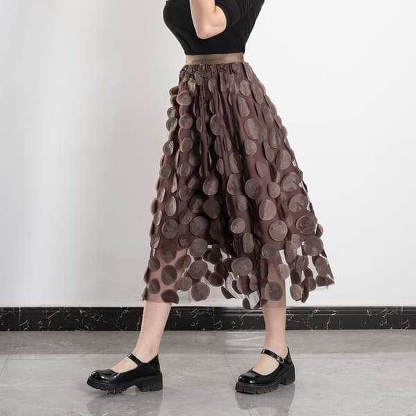 Tylskørt Kvinder 3D Polka Dot Mesh Flowy A-Line Midi Nederdele, Brun brown