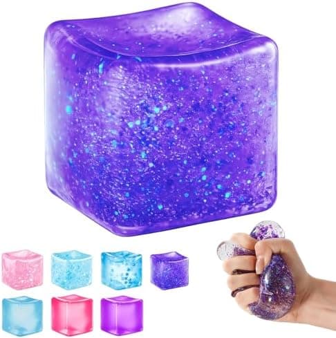 Ice Cube Squishy Fidget Toy - Långsamt stigande stress sensorisk boll för tonåringar Purple-glitter