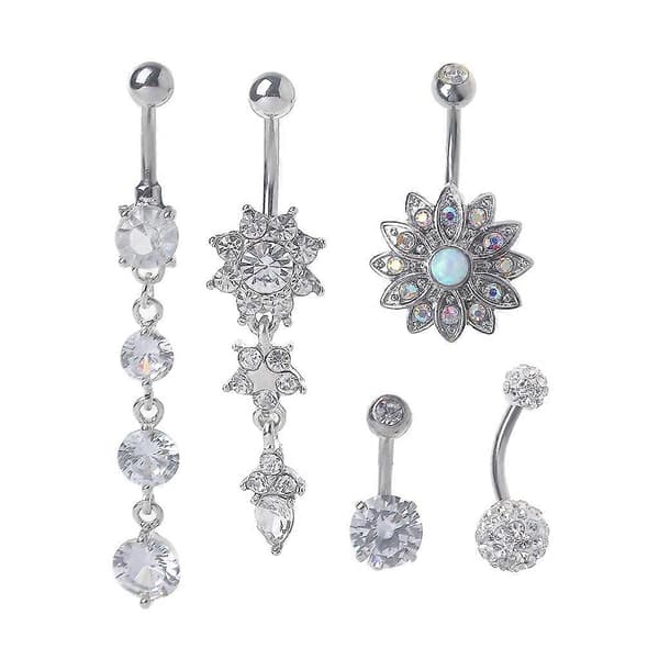 5 stk/sæt til titanium dingle navlepiercing CZ sten kropspiercing navlering