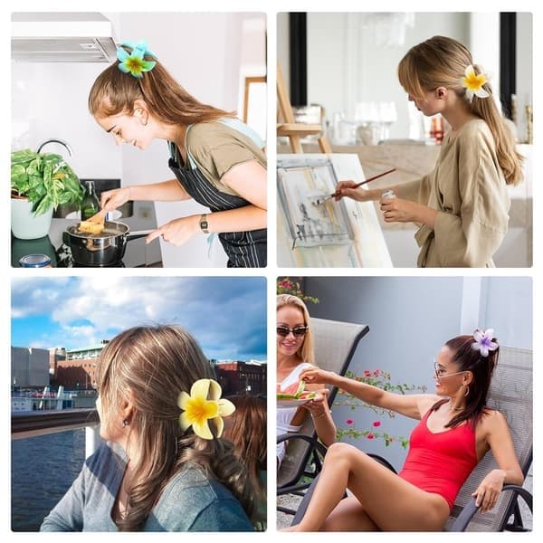 6-pack blomklämma för kvinnor, hawaiiansk plumeriablomma hårklämma för tjockt hår