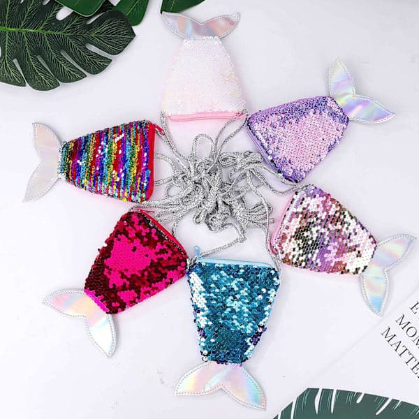 6-pack Glitter Plånbok Sjöjungfru Svans Barn Plånbok Mini Axelväska