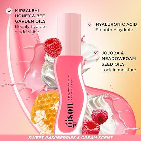 Gisou Honey Hydrating Lip Oil, närande läppbalsam för torra läppar (Raspberry Vortex) Raspberry Vortex